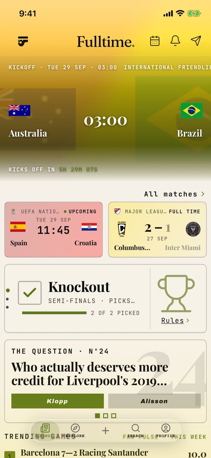 Fulltime app: Home · Cream